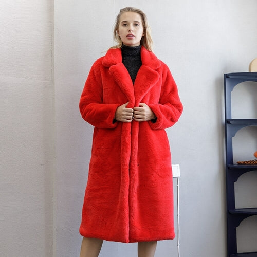 New Female Winter Plush Thick Warm Loose Women Faux Rabbit Fur