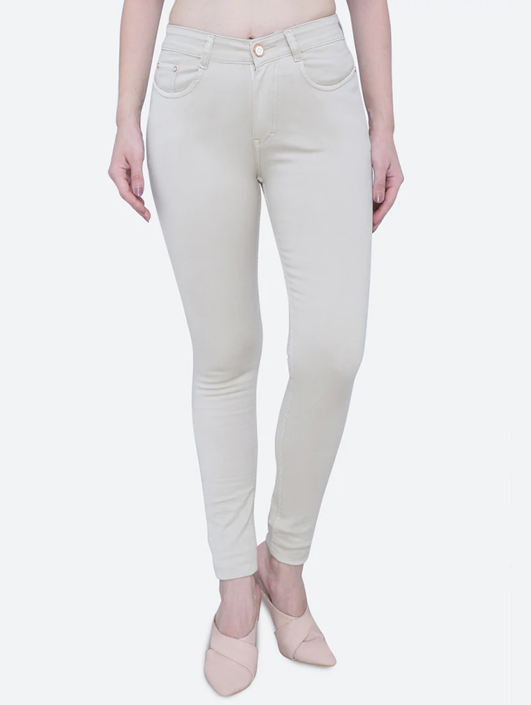 Women's Cotton  High Rise Denim Jeans(Size34)(Colorbeige)