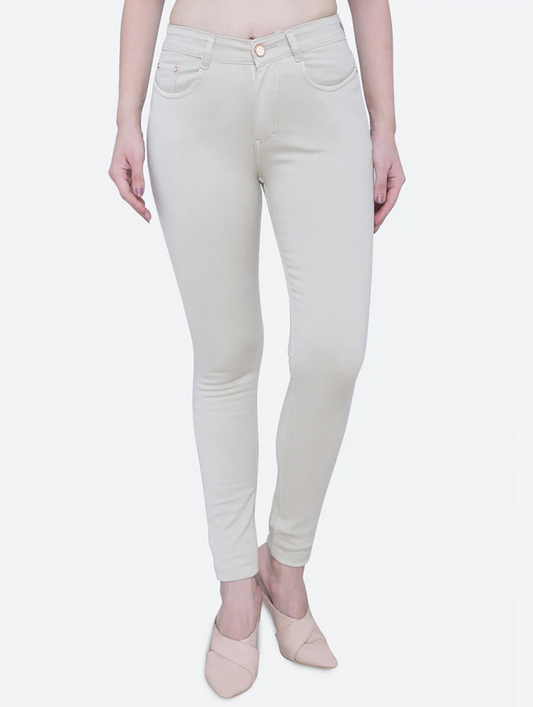 Women's Cotton  High Rise Denim Jeans(Size34)(Colorbeige)
