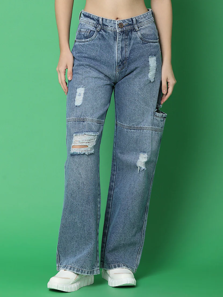 Women High Rise Denim Jeans(Size30)(Colorblue)