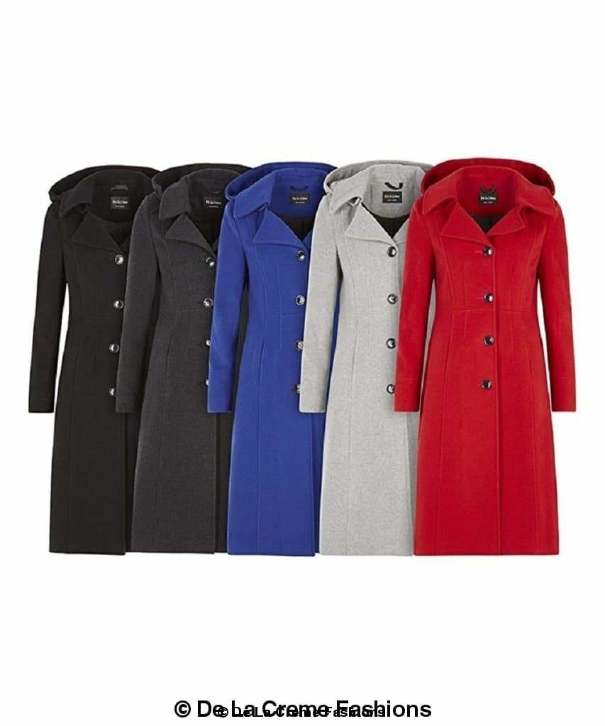 Wool Blend Hooded Mid Length Coat (1704)